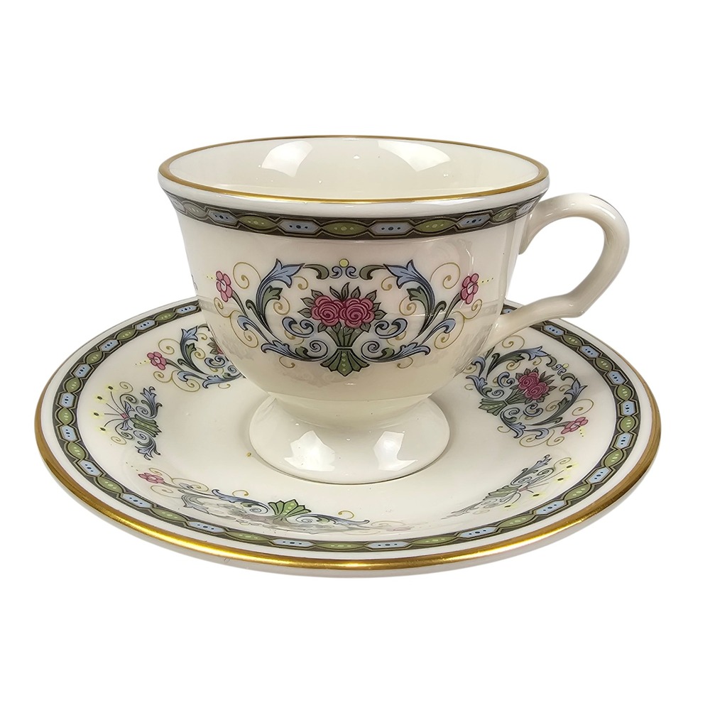 Pickard China The Duchess Tea Cup and Saucer Set Gold Trim Floral 1996 USA